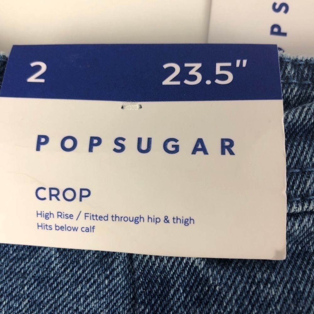 POPSUGAR Womens Crop Blue Jeans Size 2 Distressed Vintage Wash Wide Flare Leg - Picture 6 of 13